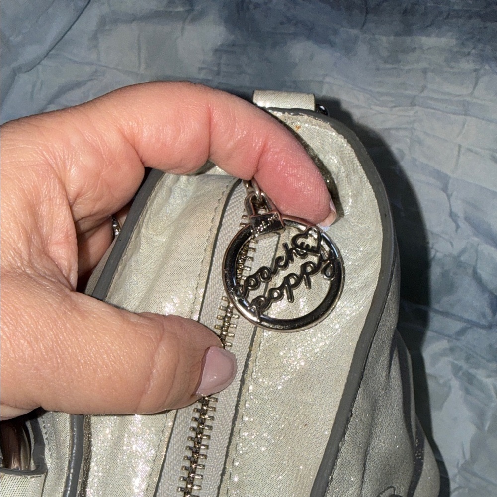Coach Poppy Shimmering Metallic Cream Shoulder Bag with Legacy Lining - Picture 15 of 15